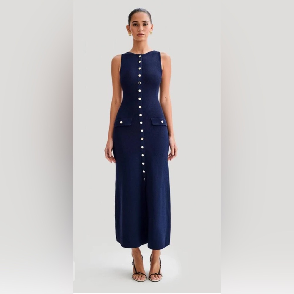 Blue Sleeveless Maxi Sheath Dress for Work